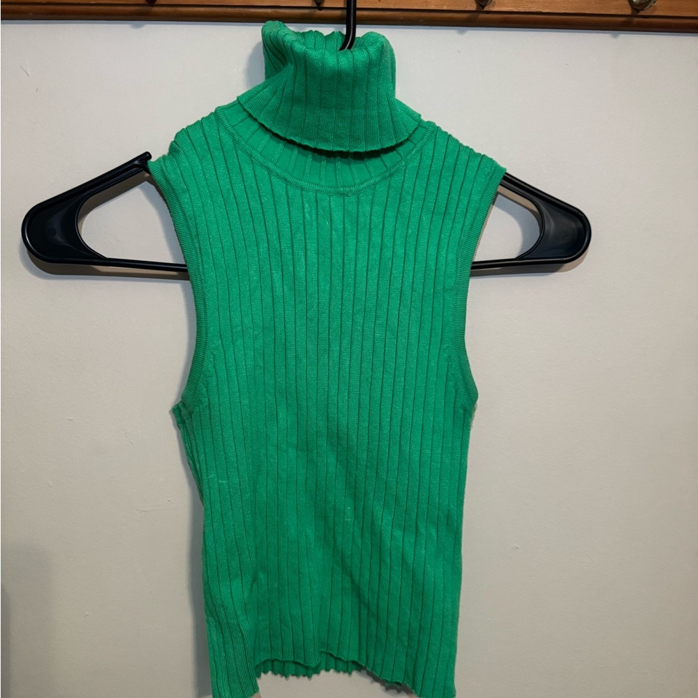 Zara Vibrant Green Ribbed Knit Top